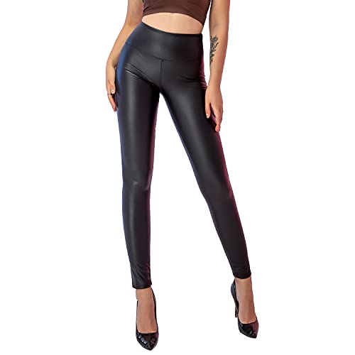 SOGNO D'ORO Leggings Cuero para Mujer Pantalones Medias de Cuero de imitación Pantalones de Cuero Sexy Pantalones de PU elásticos de Cintura Alta Ajustados Sexy