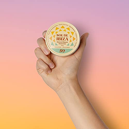 Sol De Ibiza Plastic Free - Protector Solar Mineral Natural SPF50 - Cara & Cuerpo - Ingredientes Naturales - Óxido de Zinc Non Nano - Vegano - Resistente al agua - Deportes - Adultos & Niños - 100g