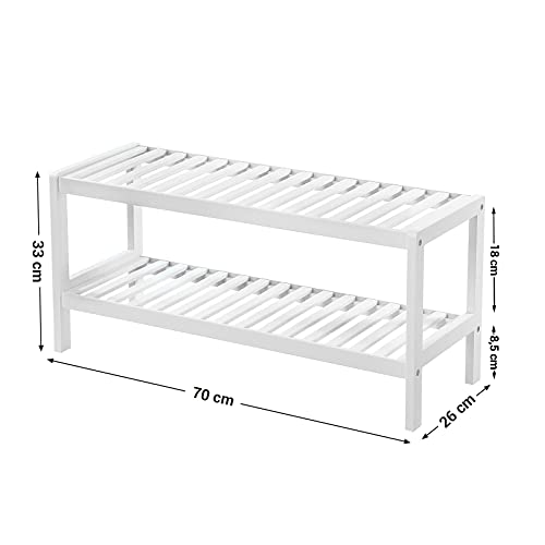 SONGMICS 2 Estantes de Bambú Natural, Armario para Zapatos, Estante para Plantas, Zapatos, Libros, para Entrada, Sala de Estar, Dormitorio, Baño, 70 x 26 x 33 cm, Blanco LBS02WT