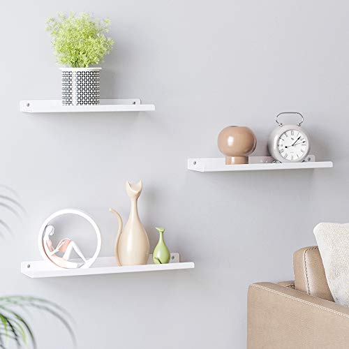 SONGMICS Estantes de Pared Metálicos, Juego de 3 Estantes Flotantes, Estilo Industrial, para Decoración, Marcos de Fotos, Adornos, 6 Tornillos Incluidos para Montaje, Blanco LFS012W01