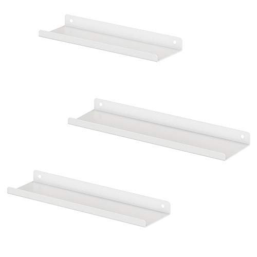 SONGMICS Estantes de Pared Metálicos, Juego de 3 Estantes Flotantes, Estilo Industrial, para Decoración, Marcos de Fotos, Adornos, 6 Tornillos Incluidos para Montaje, Blanco LFS012W01