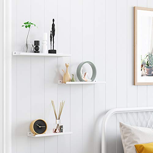 SONGMICS Estantes de Pared Metálicos, Juego de 3 Estantes Flotantes, Estilo Industrial, para Decoración, Marcos de Fotos, Adornos, 6 Tornillos Incluidos para Montaje, Blanco LFS012W01