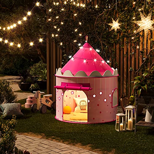 SONGMICS Tienda de campaña Infantil, Carpa Plegable para niños, Casa de Juegos para Interiores y Exteriores, Pop-up portátil Tienda con Bolsa de Transporte, con Estrellas, Rosado, LPT01PK