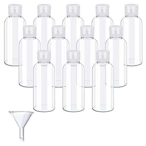 SPEACOUR 12 PCS Botellas Vacías de Plástico Botella Cosmética Transparente Botellas de Viaje con 1 Embudo Botes Viaje para Cosméticos Champú Accesorios de Viaje (50ml)