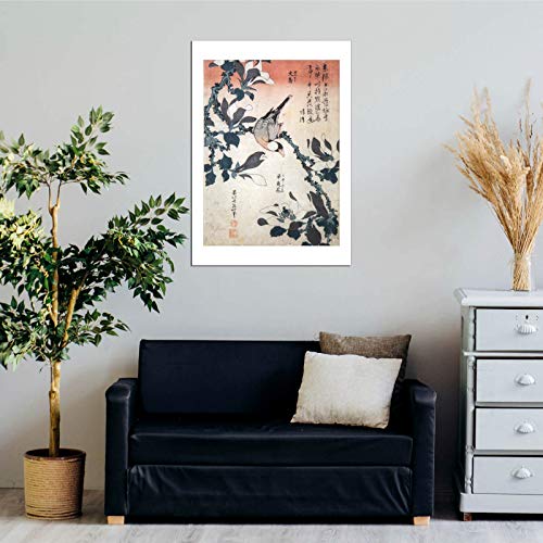 Spiffing Prints Katsushika Hokusai - Póster con diseño de gorrión y magnolia, tamaño grande, mate de archivo, sin marco