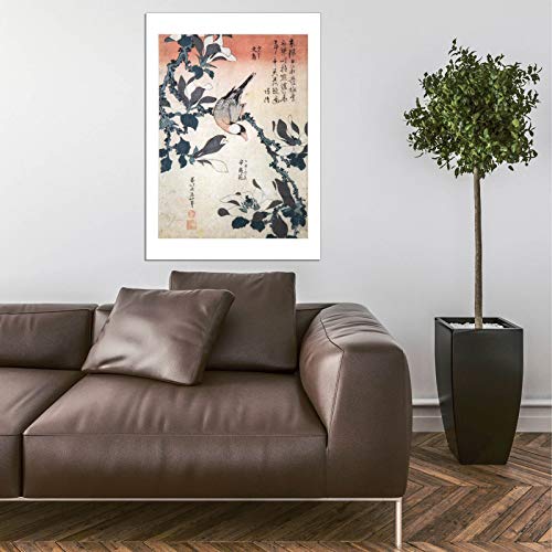 Spiffing Prints Katsushika Hokusai - Póster de Sparrow & Magnolia (grande, mate), diseño de gorrión y magnolia