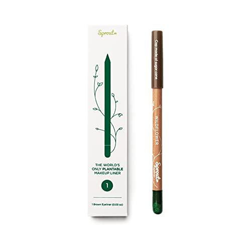 Sprout Eyeliner | Khol suave | Resistente al Agua y Larga Durabilidad | Fórmula vegana | Lápiz de ojos plantable con semillas de flores | Regalo de maquillaje ecológico y sostenible | Marrón