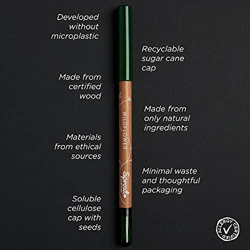 Sprout Eyeliner | Khol suave | Resistente al Agua y Larga Durabilidad | Fórmula vegana | Lápiz de ojos plantable con semillas de flores | Regalo de maquillaje ecológico y sostenible | Marrón