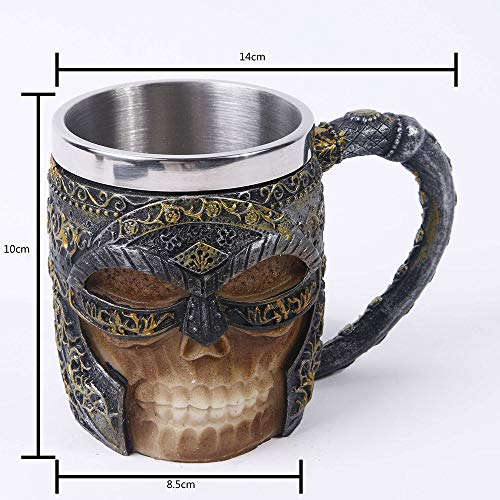 SSRSHDZW Cráneo Copa De Vino De Acero Inoxidable Jarra De Cerveza Guerrero Vikingo Cráneo Copa Copa para Beber Taza De Café Copa De Vino Fiesta Bar Decoración 14X8.5X10cm