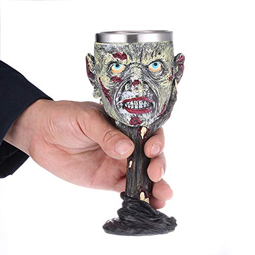 SSRSHDZW Gothic 3D Skull Mug - Taza De Acero Inoxidable Seleton Drink Mug para Bebidas, Medieval Viking Warrior Skull Armor Drinking Mug, Decoración De Halloween, Party Trick Cup