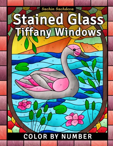 Stained Glass Tiffany Windows: Color by Number Coloring Book for Adults (Stained Glass Coloring Book for Adults)