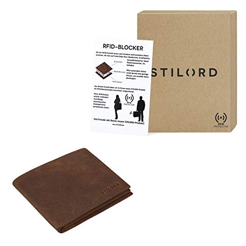 STILORD 'Antonio' Cartera o billeterade Piel RFID NFC Estilo Vintage para Hombres Portatarjetas o Monedero con diseño Original y de auténtico Cuero, Color:Antero - marrón