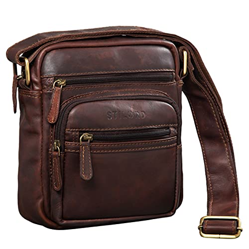 STILORD 'Fabian' Bolso de Hombro Piel Pequeño 9,7 Pulgadas para Hombres y Mujeres Vintage Bolsa Bandolera Bolso de Mensajero Formato A5 Cuero Auténtico, Color:Cognac marrón Oscuro