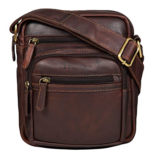 STILORD 'Fabian' Bolso de Hombro Piel Pequeño 9,7 Pulgadas para Hombres y Mujeres Vintage Bolsa Bandolera Bolso de Mensajero Formato A5 Cuero Auténtico, Color:Cognac marrón Oscuro