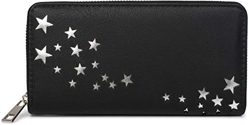 styleBREAKER Cartera de Mujer con recortados metálicos en Forma de Estrella, Cremallera, Monedero 02040115, Color:Negro