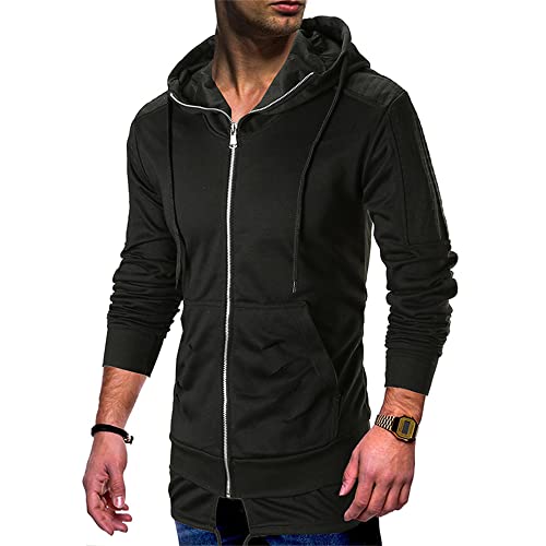 Sudadera Capucha Hombre Ajustado Simplicidad Color Sólido Con Cordón Hombre Sudadera Primavera Otoño Juventud Agujero Pliegues Diseño Manga Larga Aire Libre Sport Tendencia Chaqueta B-Black XXL