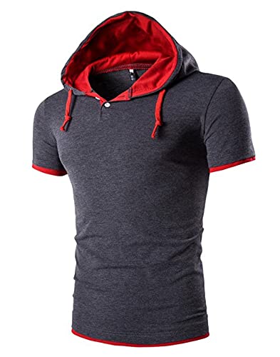 Sudadera Capucha Hombre Moda Empalme Manga Corta Verano Hombre Shirt Lazada Hombre Casuales Camisas Casual Stretch Gym Jogging Wicking Hombre Camiseta C-Gray(A) M