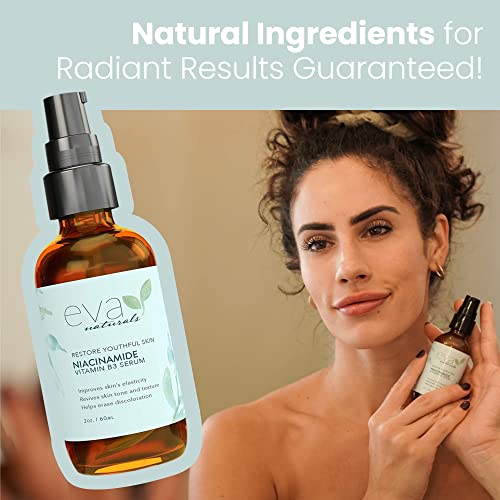 Suero de Vitamina B3 Niacinamida al 5% Eva Naturals (60 ml) - La Niacinamida Beneficia la Piel con su Increíble Propiedad Anti-Edad, Reduce Arrugas, Acné y Decoloración - con Ácido Hialurónico y Aloe