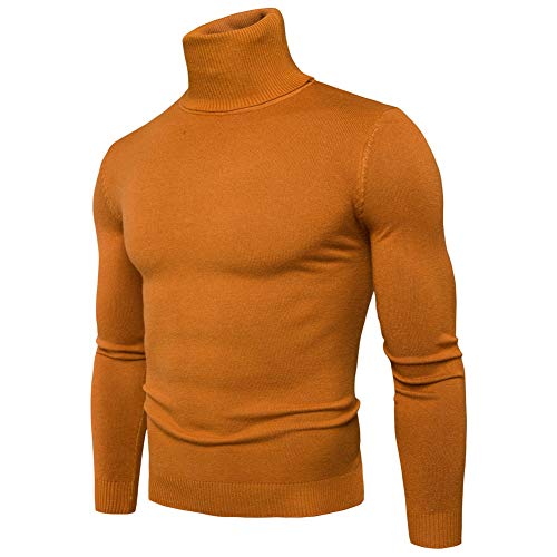 Suéter Retro Prendas de Punto Manga Larga Jerséis para Hombre Cuello Alto Otoño Invierno Tops Amarillo M