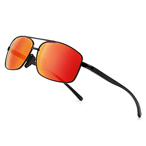 SUNGAIT Gafas de sol Hombre Polarizadas Retro Rectangulares metal Marc Negro/Rojo 2458