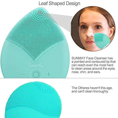 SUNMAY Leaf Sonic Limpiador Facial y Masajeador Facial Antienvejecimiento con Función de Memoria, Temporizador y Silicona Extra Suave para Esmalte y Exfoliación Facial (Azul Tiffany)