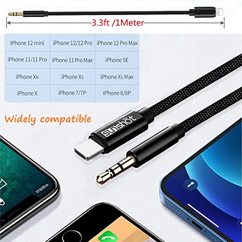 sunshot Cable de Audio AUX de Coche actualizado para iPhone 7 8 X XS MAX XR, Accesorios de Cable Auxiliar Premium de 3.5 mm para iPhone, iPad, iPod Home/Car Stereo, Altavoces, Auriculares (Negro)