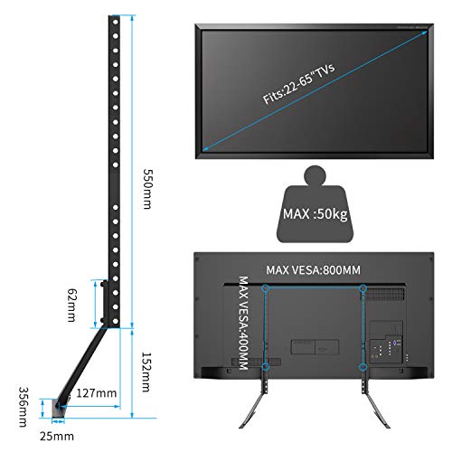 Suptek Soporte TV Pie, Soporte Pie TV Universal para TV de 22-65 Pulgadas LCD/LED/LPlasma/Plana, Altura Ajustable Soporte TV, Patas TV para Television, hasta 50 kg VESA MÁX 800x400 mm - ML1760