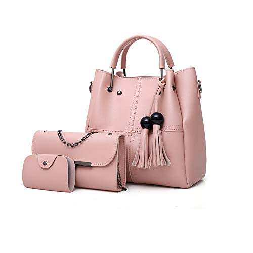 SUQ 3 Piezas Bolsos Mujer, Bolsos De Cuerpo Cruzado Mujer, Bolso Bandolera, Bolso de cuero de la PU de la Manera + Bolso De Hombro + Monedero Bolso, Tote Grande De Hombro Bolsos PU Cuero, Rosa