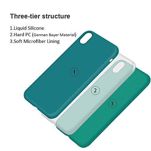 SURPHY Funda para iPhone X iPhone XS Silicona Case, Carcasa iPhone X iPhone XS Case, Fundas Silicona Líquida Protección con Forro de Microfibra, Compatible con iPhone X iPhone XS 5.8",Verde Azulado