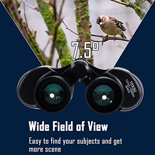 Svbony SV206 Prismaticos, 10x50 Prismaticos para Adultos, HD FMC Lens Bak4 Porro Prism Binoculares Impermeable Estuche de Transporte para Observación de Aves, Estrellas, Luna, Safari