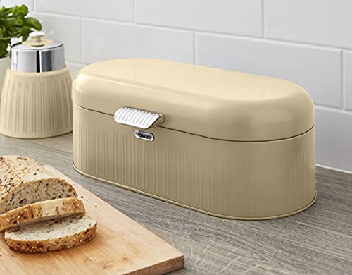 Swan Retro Bin SWKA1014CN Panera de Mesa para Guardar Pan, Contenedor de Metal para Almacenamiento Pan y Bollería, Bread Bin, Diseño Vintage, Crema