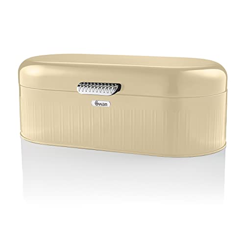 Swan Retro Bin SWKA1014CN Panera de Mesa para Guardar Pan, Contenedor de Metal para Almacenamiento Pan y Bollería, Bread Bin, Diseño Vintage, Crema