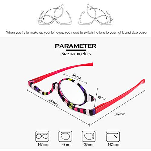 SWGN Gafas Maquillaje Ojos, Maquillaje de Las Mujeres Gafas de Lectura Rotación Flip Maquillaje Gafas de Ojos Presbicia +1.5 A +4.0