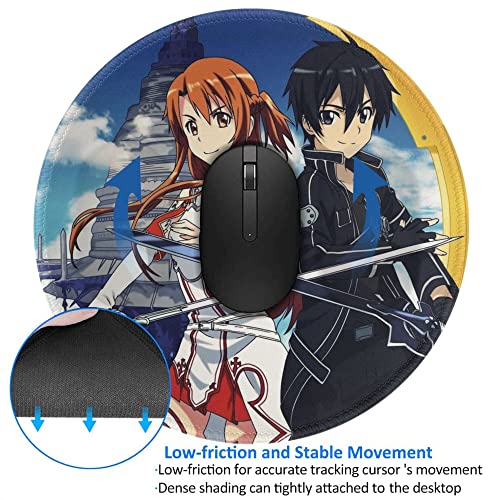 Sword Art Online - Alfombrilla de ratón de anime, alfombrilla de ratón redonda, antideslizante, base de goma, almohadillas de ratón de oficina, para oficina, hogar, trabajo y juegos