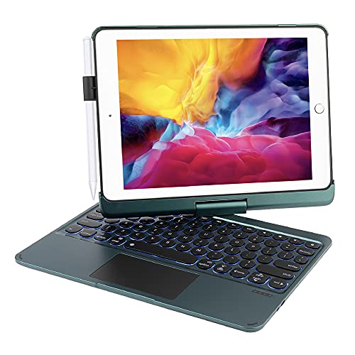 SYNCHRO Funda para iPad con teclado en ingles QWERTY para iPad 9.7 iPad 2018 6ª generación iPad 2017 5ª generación iPad Pro 9.7 iPad Air 2&1-360⁰, teclado giratorio con TrackPad Touchpad portalápices