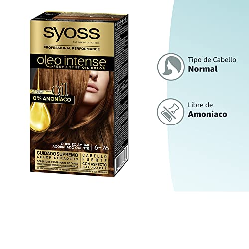Syoss Oleo Intense - Tono 6-76 Cobrizo Ámbar – Coloración permanente sin amoníaco – Resultados de peluquería – Cobertura profesional de canas