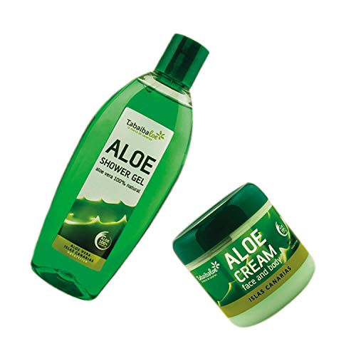 TABAIBA Aloe Vera Pack Crema Hidratante Aloe Vera y Gel de Ducha Aloe Vera Crema Facial y Corporal 300 ml y Gel de Baño 250 ml