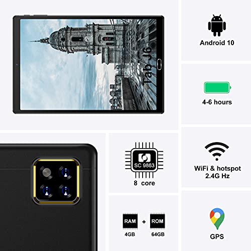 Tablet 10.1 Pulgadas Android 10.0 - RAM 4GB | ROM 64GB - WiFi - Octa Core (Certificación Google GMS) -JUSYEA Tableta - Batería de 6000mAh —Ratón | Teclado y Otros (Negro)