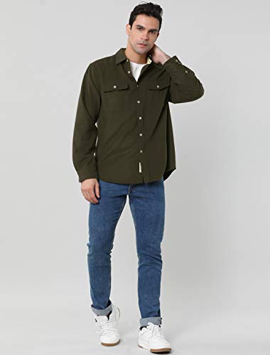 TATT 21 Camisa casual de franela de manga larga con botones y bolsillos para hombre, verde, XXL