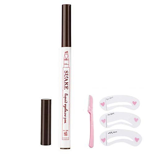 Tattoo Eyebrow Pen, 4 Puntos Microblading Para Cejas, Lápiz Para Cejas, Crea Un Maquillaje Profesional Duradero, Cejas Impermeables de Aspecto Natural Eyebrow Pen (1#Castaño)