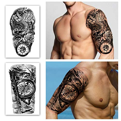 Tatuajes Temporales de Brazo Completo, 8 Hojas y Medio Brazo, Tatuajes Falsos, 8 Hojas, Pegatinas de Tatuaje Extragrandes Impermeables para Hombres y Mujeres o Adultos