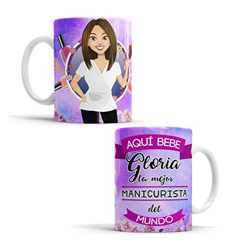 Taza Aquí Bebe la Mejor Manicurista del Mundo/Taza aqui Bebe una Super Manicurista/Taza Personalizada con Nombre/Taza Regalo Original para Manicurista (Manicurista)