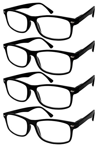 TBOC Gafas de Lectura Presbicia Vista Cansada - (Pack 4 Unidades) Graduadas +2.00 Dioptrías Montura de Pasta Negra Diseño Moda Hombre Mujer Unisex Lentes de Aumento Leer Ver Cerca