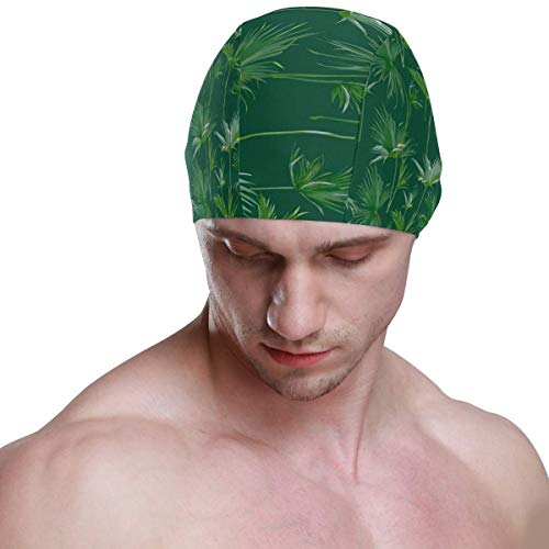 Tcerlcir Gorro Natación Hojas de Palmeras Tropicales exóticas Gorro de Piscina para Hombre y Mujer Hecho de Silicona Ideal para Pelo Largo y Corto