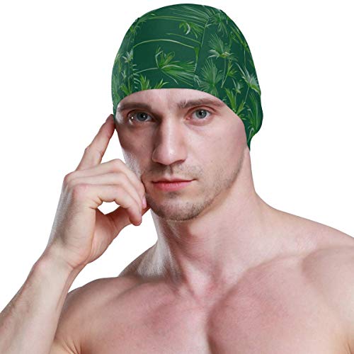 Tcerlcir Gorro Natación Hojas de Palmeras Tropicales exóticas Gorro de Piscina para Hombre y Mujer Hecho de Silicona Ideal para Pelo Largo y Corto