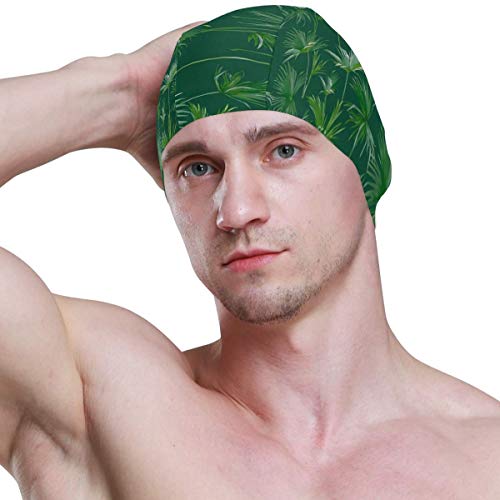 Tcerlcir Gorro Natación Hojas de Palmeras Tropicales exóticas Gorro de Piscina para Hombre y Mujer Hecho de Silicona Ideal para Pelo Largo y Corto