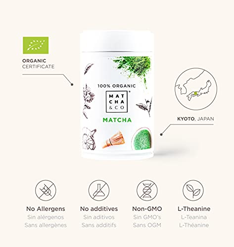 Té Matcha 100% Ecológico 80g [grado ceremonial]. Té Verde en polvo Orgánico de Japón. Té Matcha Orgánico. Té Verde Matcha Natural. Matcha & CO