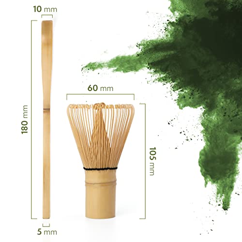 Té Matcha Kit de batidor y cuchara - Juego de batidor (Chasen) de bambú hecho a mano con cuchara (Chashaku) para la preparación del té tradicional japoné