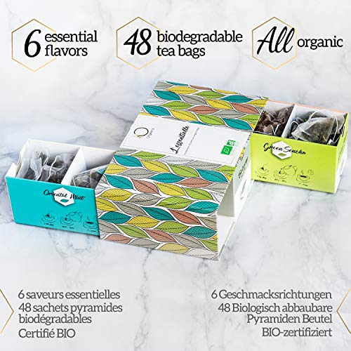 ☘️ TE ORGANICO - Caja té Orgánico | Surtido de té premium, 6 sabores diferentes | Caja Regalo | 48 bolsitas piramidales