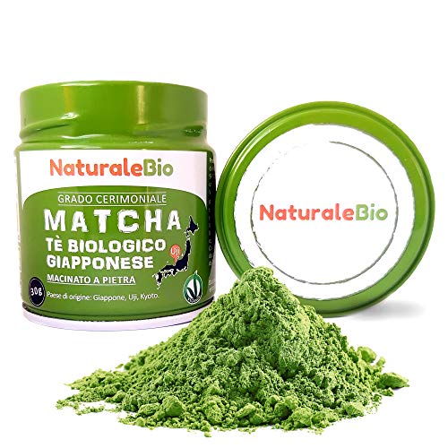 Té Verde Matcha Orgánico Ceremonial En Polvo. Biológico Japonés De 1 Grado. Matcha Bio Grado Ceremonia. Ecológico Producido En Japón, Uji, Kyoto. Para Beber, En a Cocina Y Con Latte. Lata De 30g